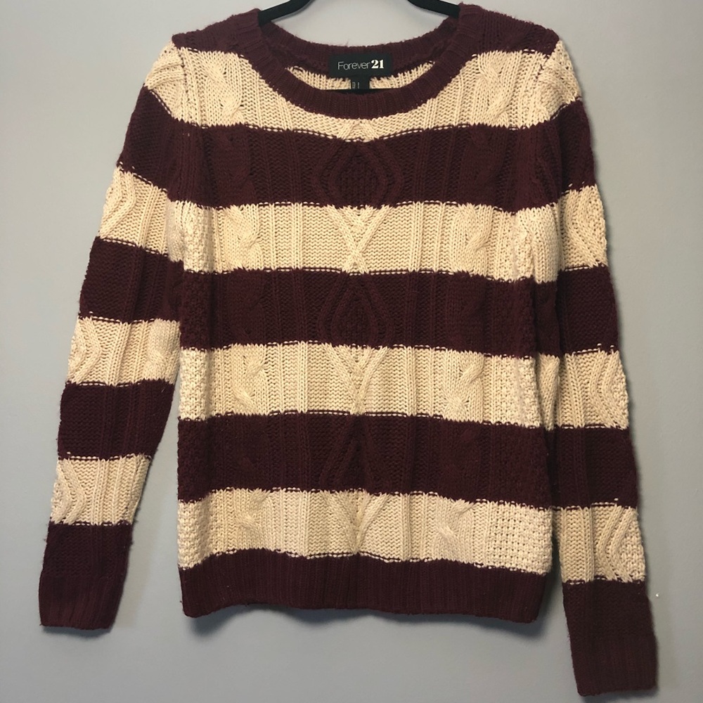 Burgundy and Oatmeal Colored Knit Sweater